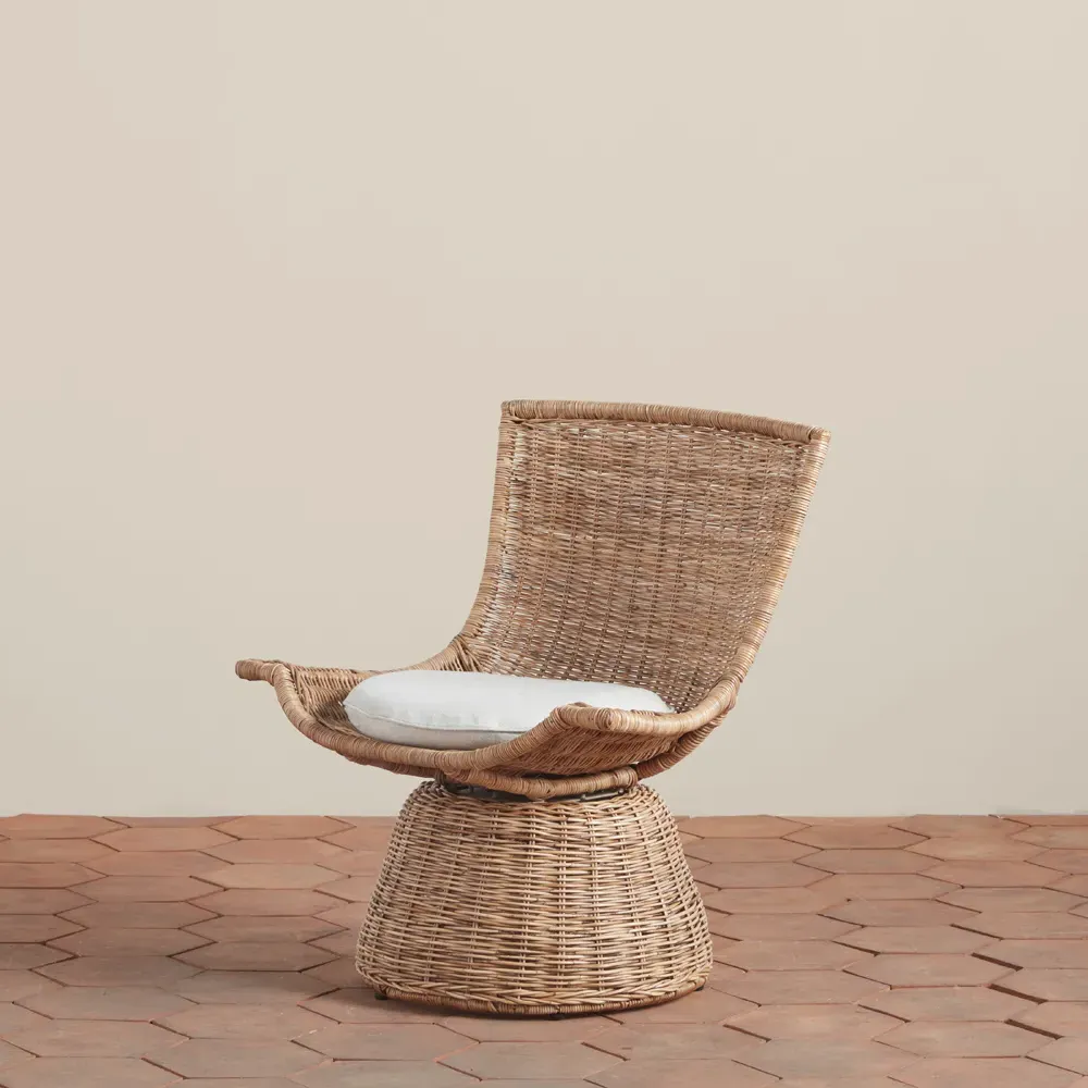 Quinn Swivel Chair with Cushion - Brown, Rattan