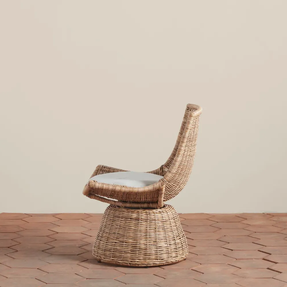 Quinn Swivel Chair with Cushion - Brown, Rattan