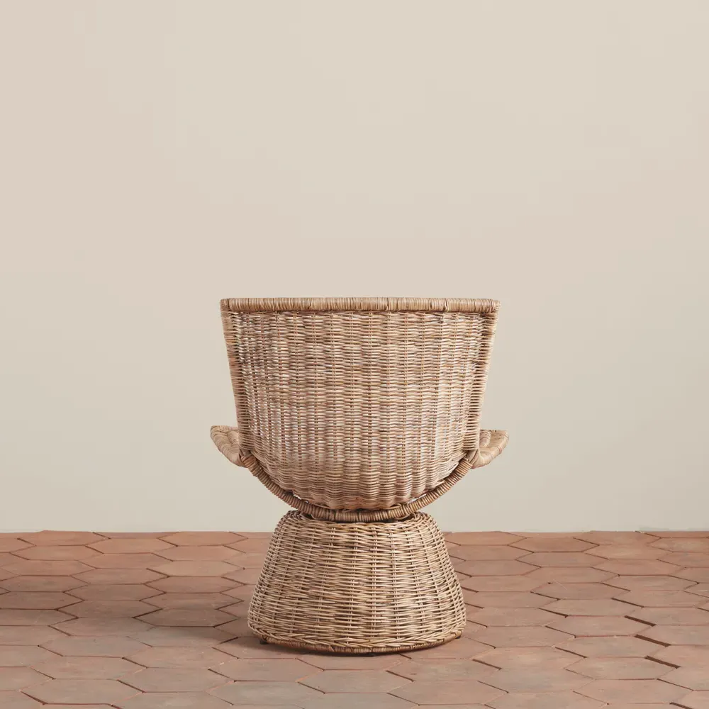 Quinn Swivel Chair with Cushion - Brown, Rattan