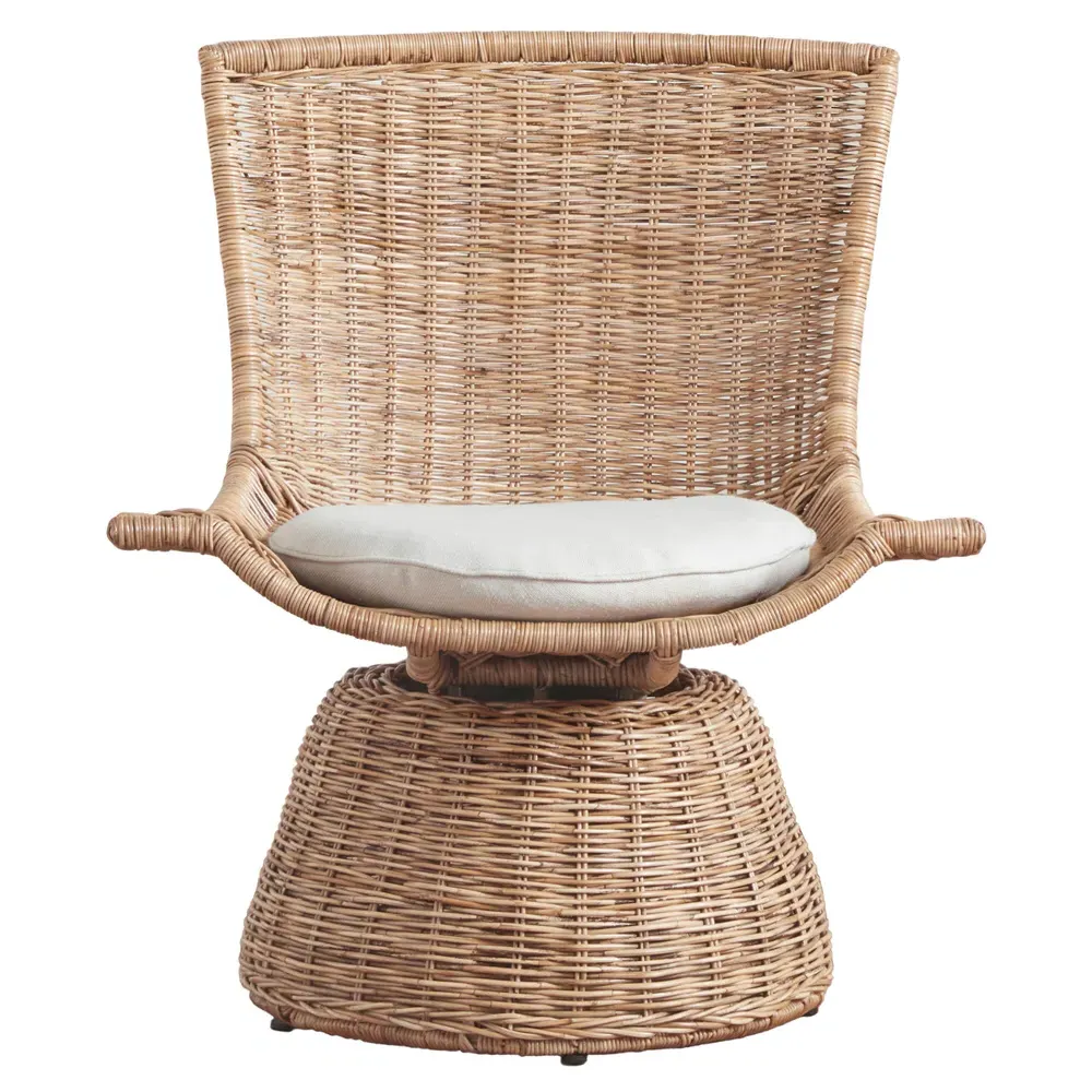Quinn Swivel Chair with Cushion - Brown, Rattan