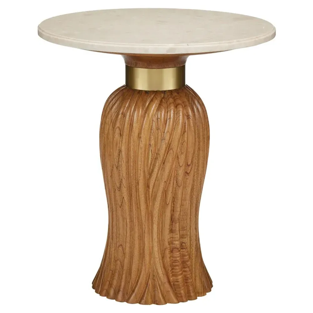 Quinvel Round End Table with Tassel - Brown, Marble image