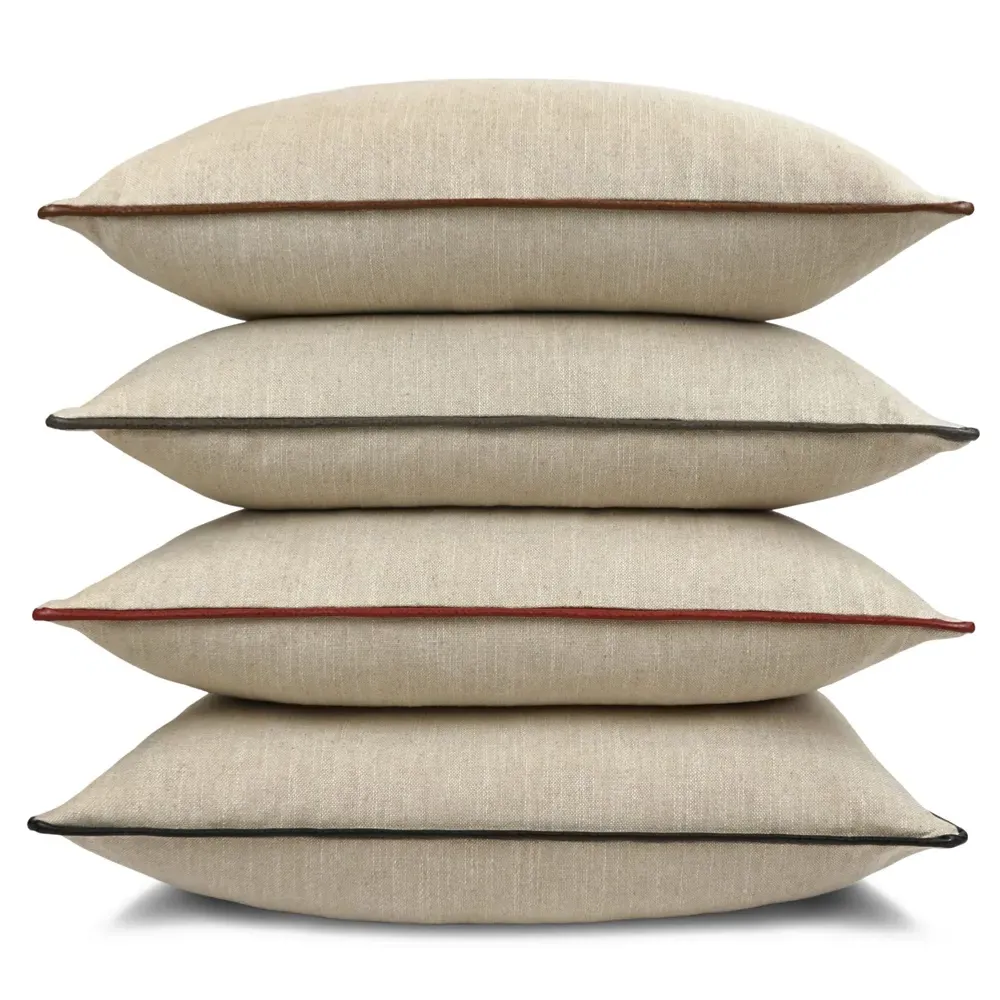 Rabi Feather Down Throw Pillow with Black Trim - Beige