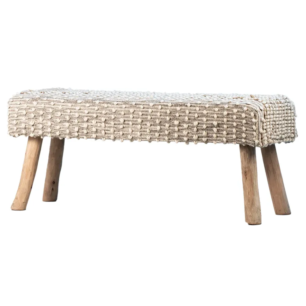 Radda Upholstered Wood Bench - White, Brown image