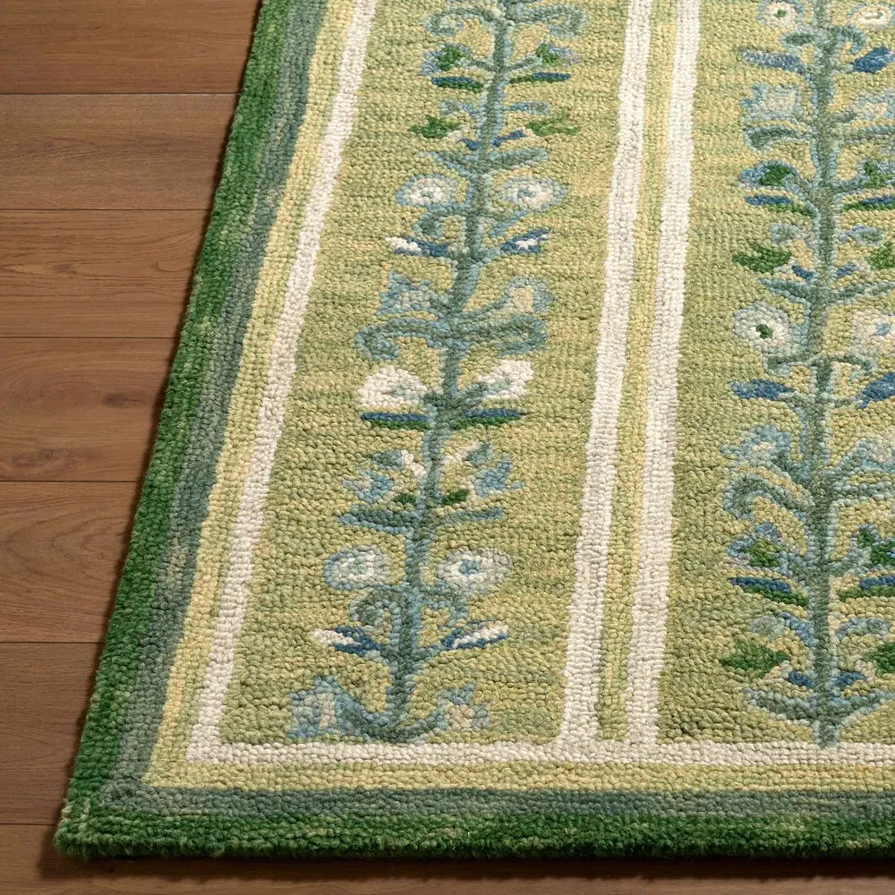 Rafaela Floral Patterned Rug - Green, Wool