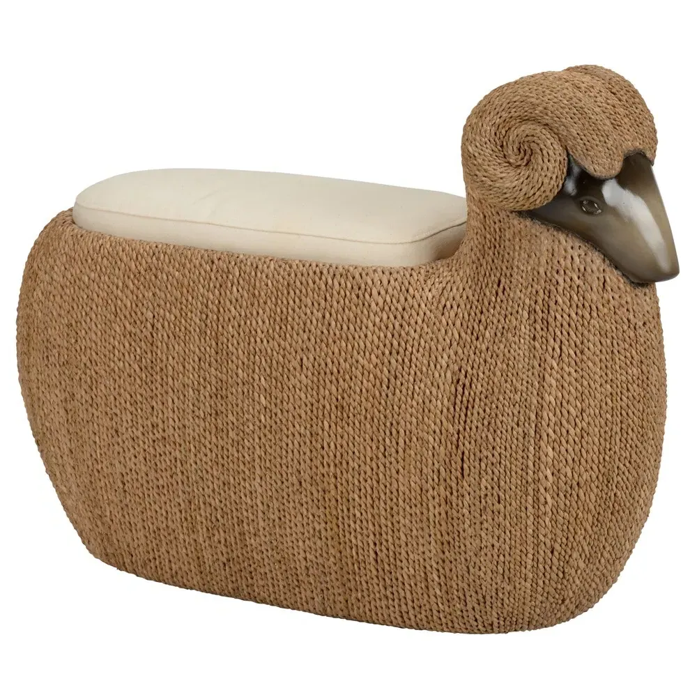 Raffaello Woven Abaca Rope Storage Stool - Cream, Brown