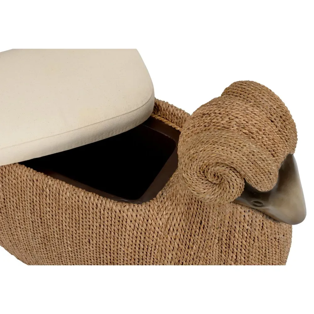 Raffaello Woven Abaca Rope Storage Stool - Cream, Brown