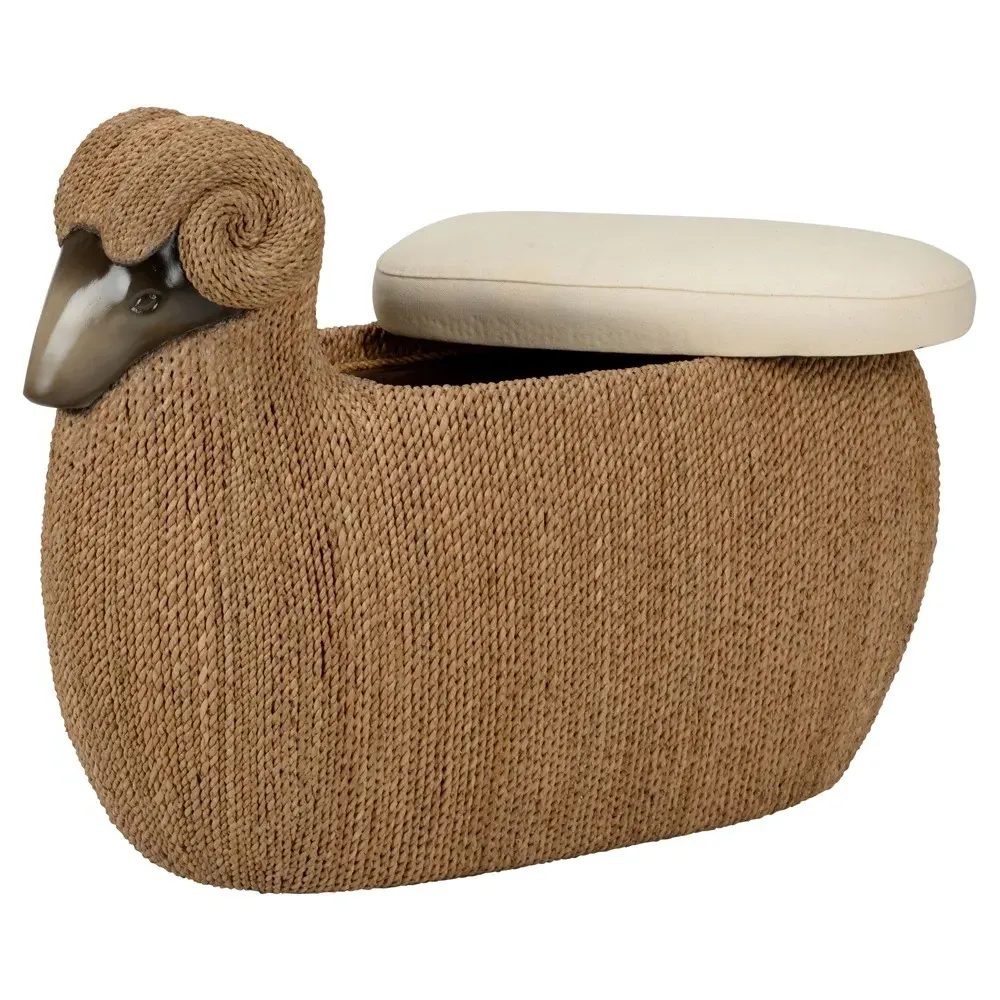 Raffaello Woven Abaca Rope Storage Stool - Cream, Brown