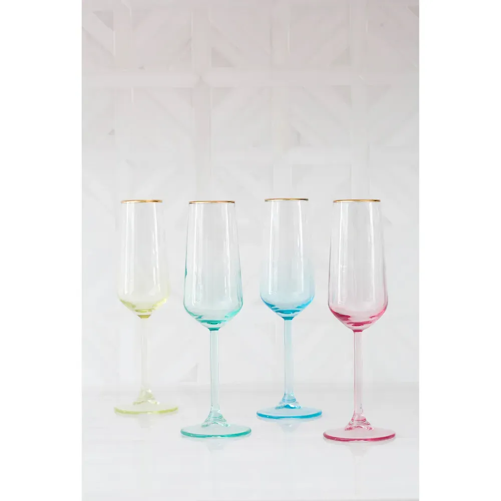 Rainbow Champagne Flute Glass Set of 4 - Assorted, Glass