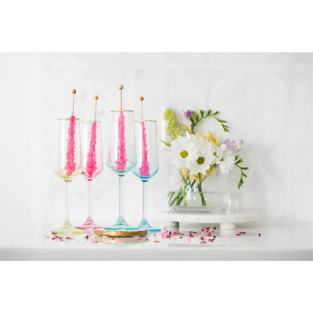Rainbow Champagne Flute Glass Set of 4 - Assorted, Glass