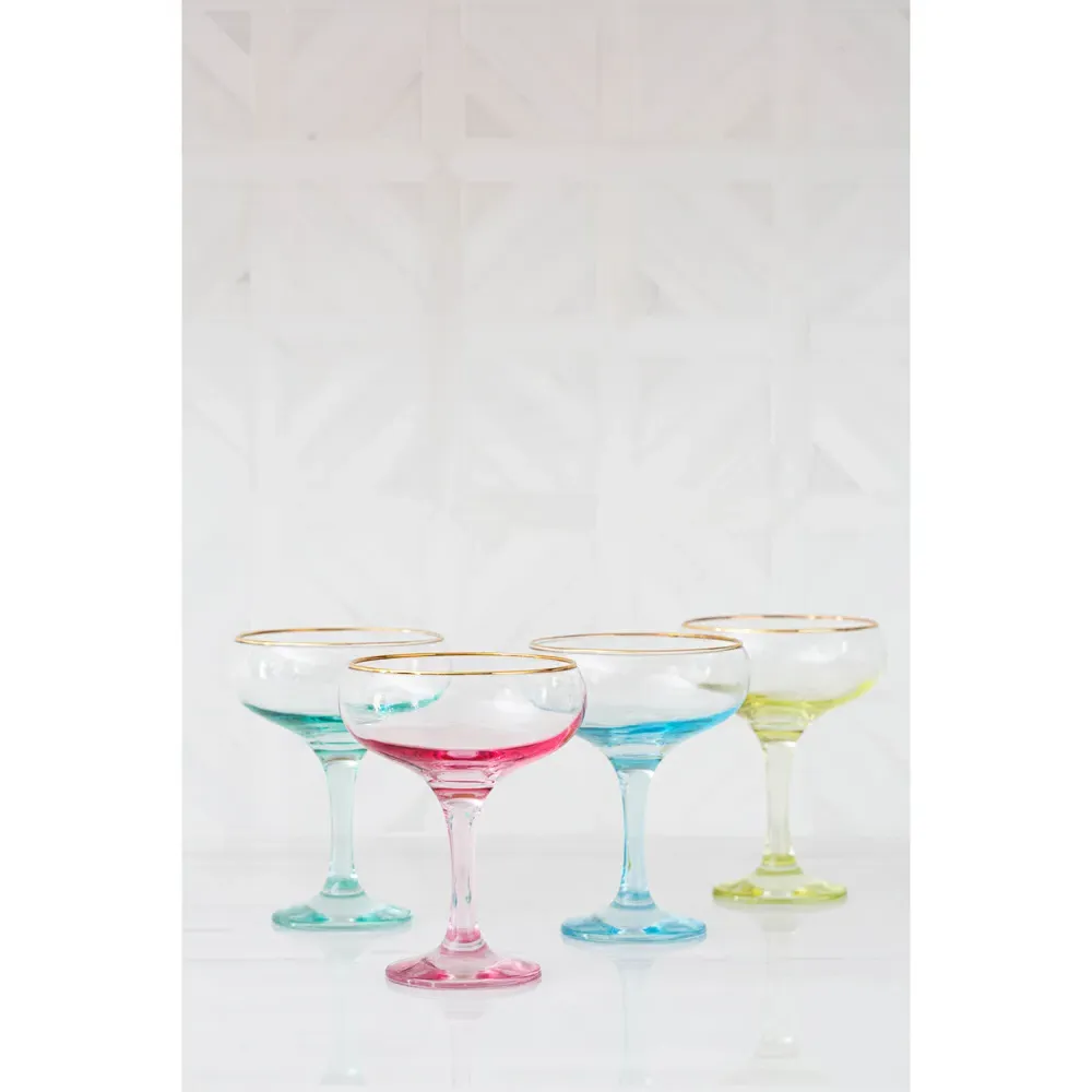 Rainbow Coupe Champagne Glass Set of 4 - Assorted, Glass