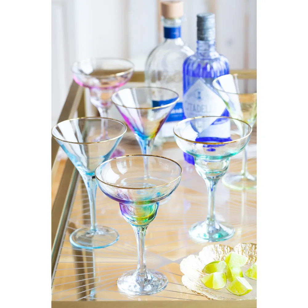 Rainbow Martini Glass Set of 4 - Assorted, Glass