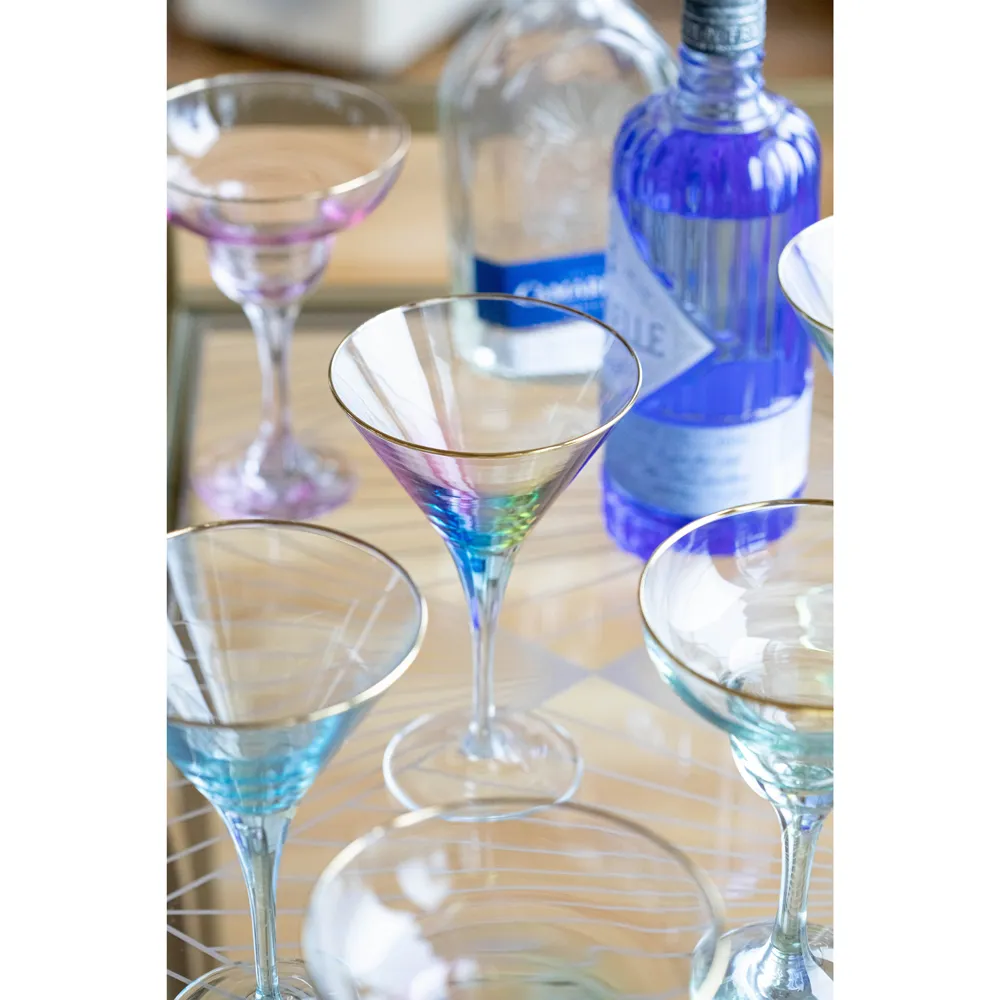 Rainbow Martini Glass Set of 4 - Assorted, Glass