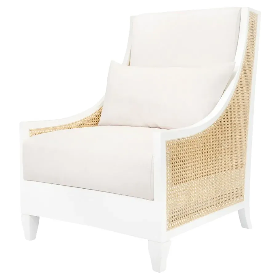 Raleigh Bleached Cane Club Chair - Eggshell White, Mahogany