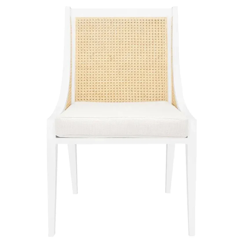 Raleigh Woven Cane Side Chair - Eggshell White, Mahogany
