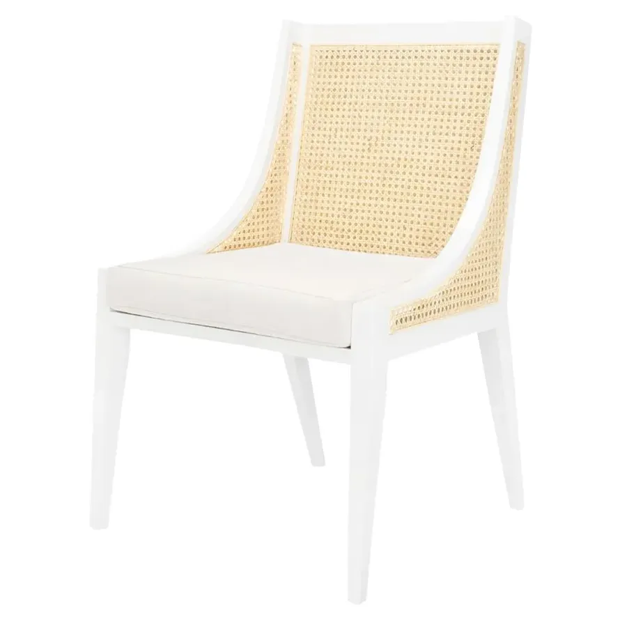Raleigh Woven Cane Side Chair - Eggshell White, Mahogany