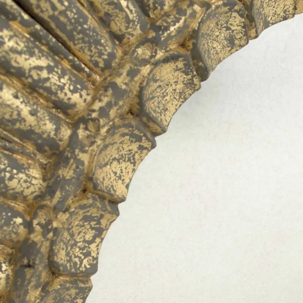 Ramona Round Sunburst Wall Mirror - Antique Gold, Pine Wood