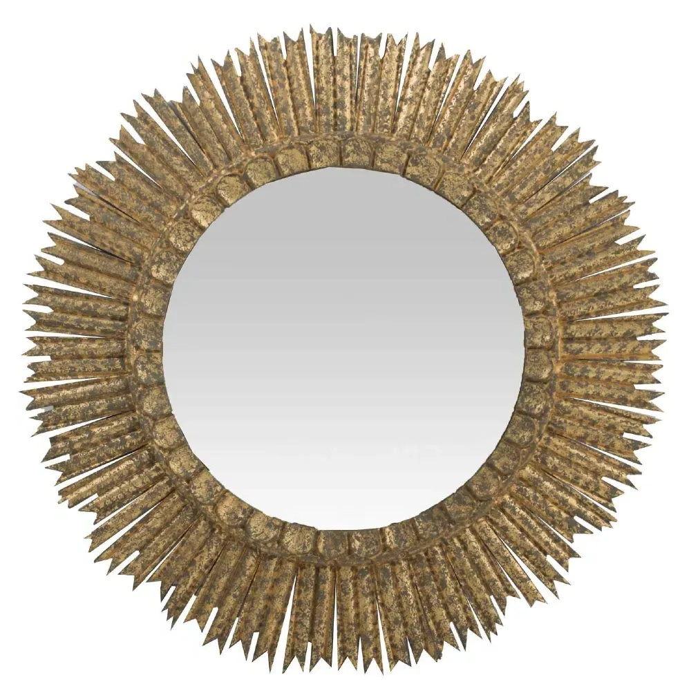 Ramona Round Sunburst Wall Mirror - Antique Gold, Pine Wood image
