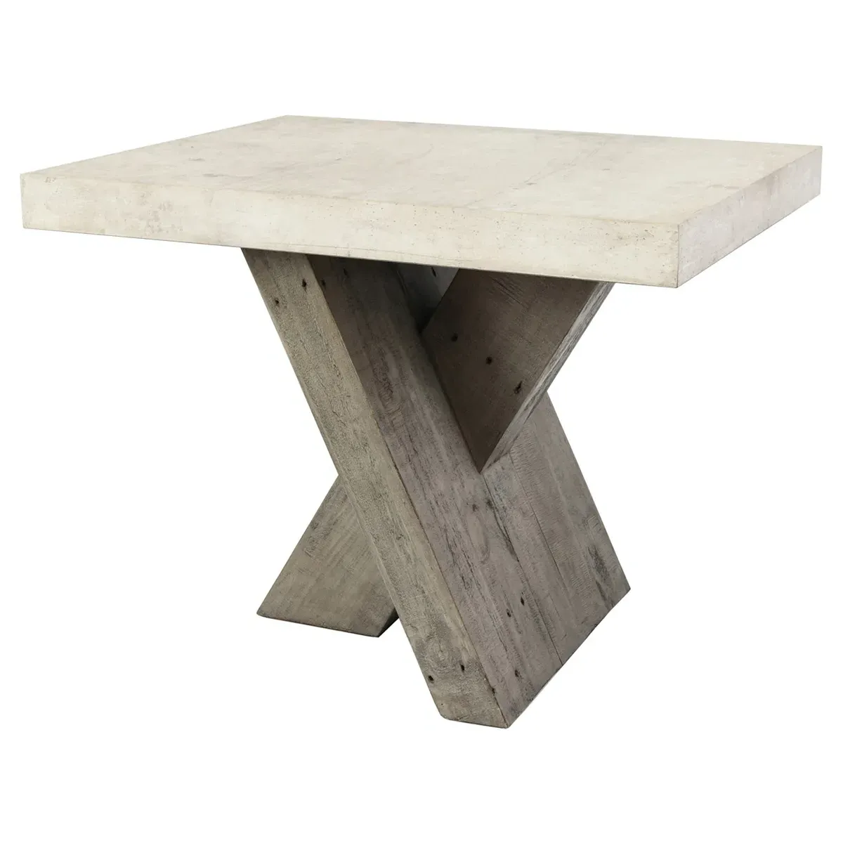 Randy Rectangular End Table - White, Concrete