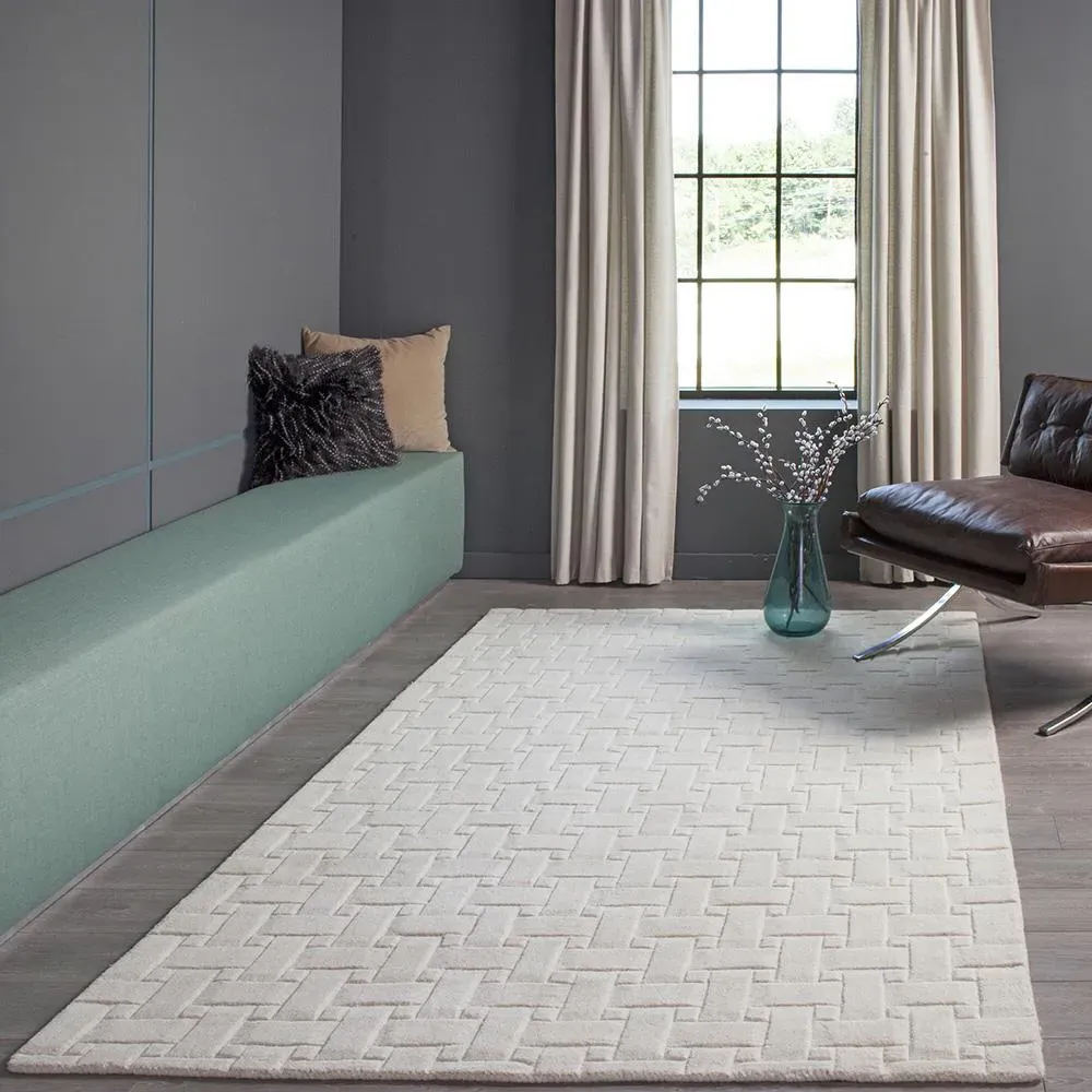 Raya Basketweave Solid Rug - White, Wool