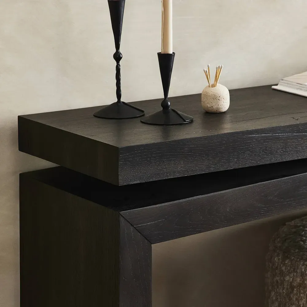 Rayan Small Console Table - Smoked Black, Oak