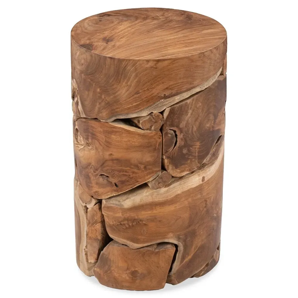 Rayne Round Side Table - Brown, Teak Wood