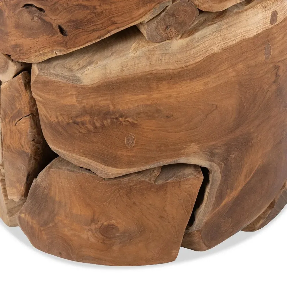 Rayne Round Side Table - Brown, Teak Wood