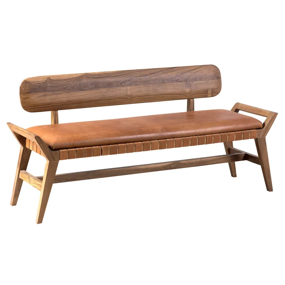 Rebecca Upholstered Bench - Brown, Leather