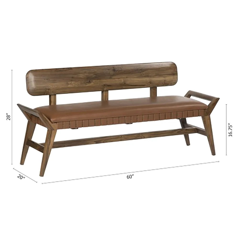 Rebecca Upholstered Bench - Brown, Leather