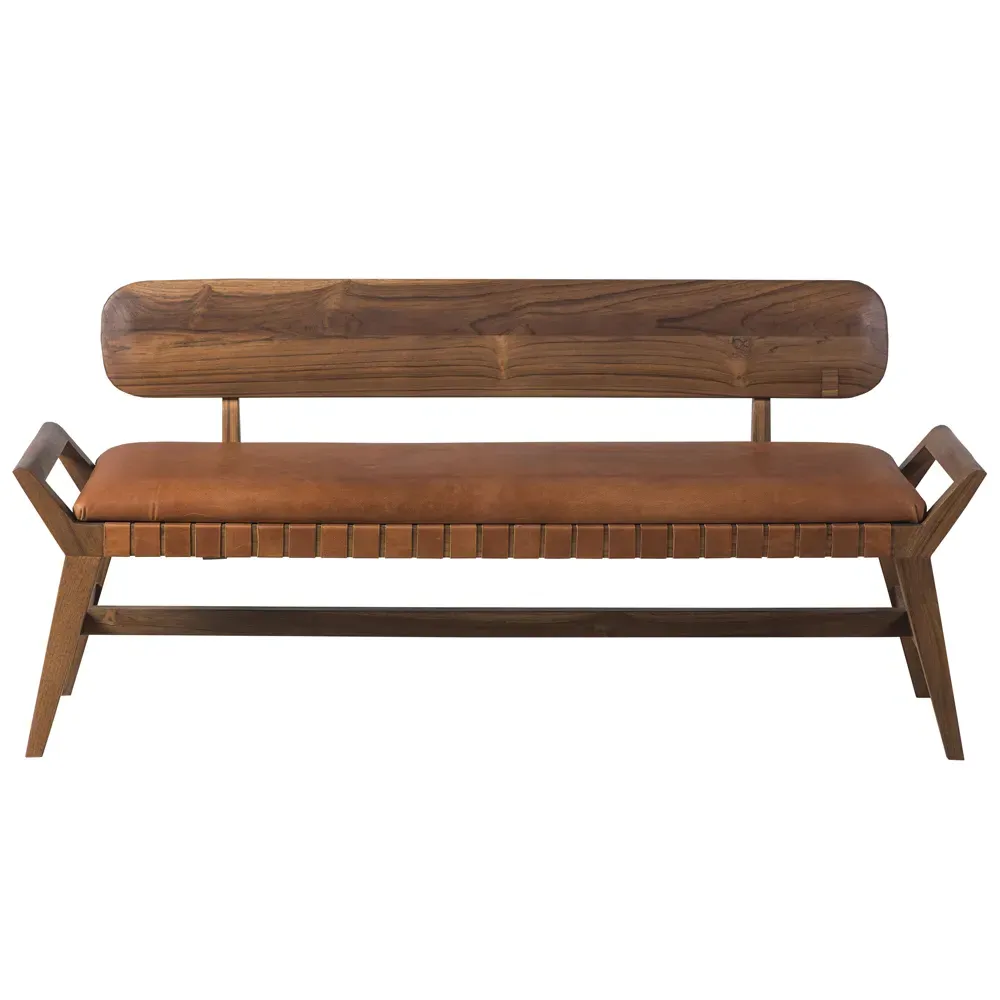 Rebecca Upholstered Bench - Brown, Leather