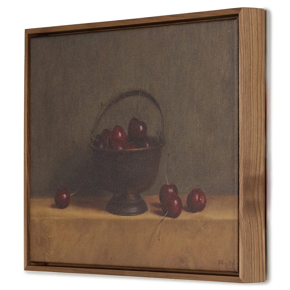Red Cherries On Red Oak Painting - Brown, Walnut