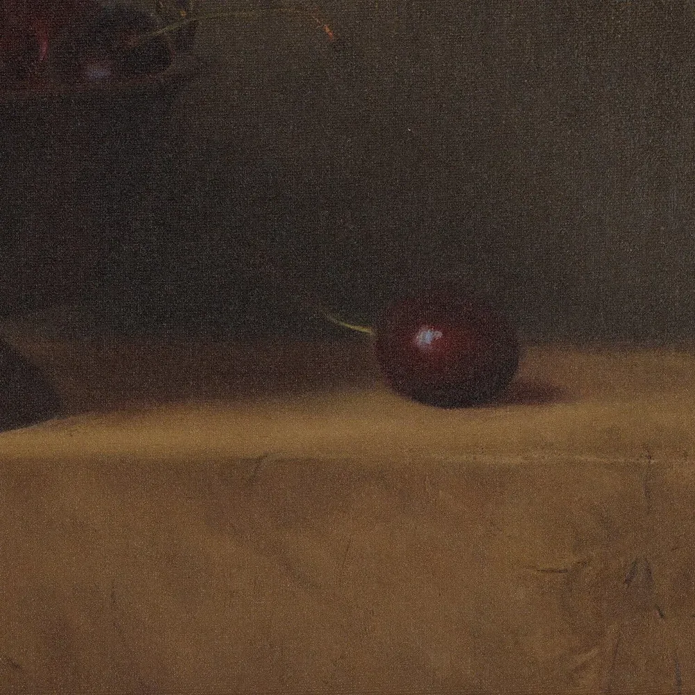 Red Cherries On Red Oak Painting - Brown, Walnut