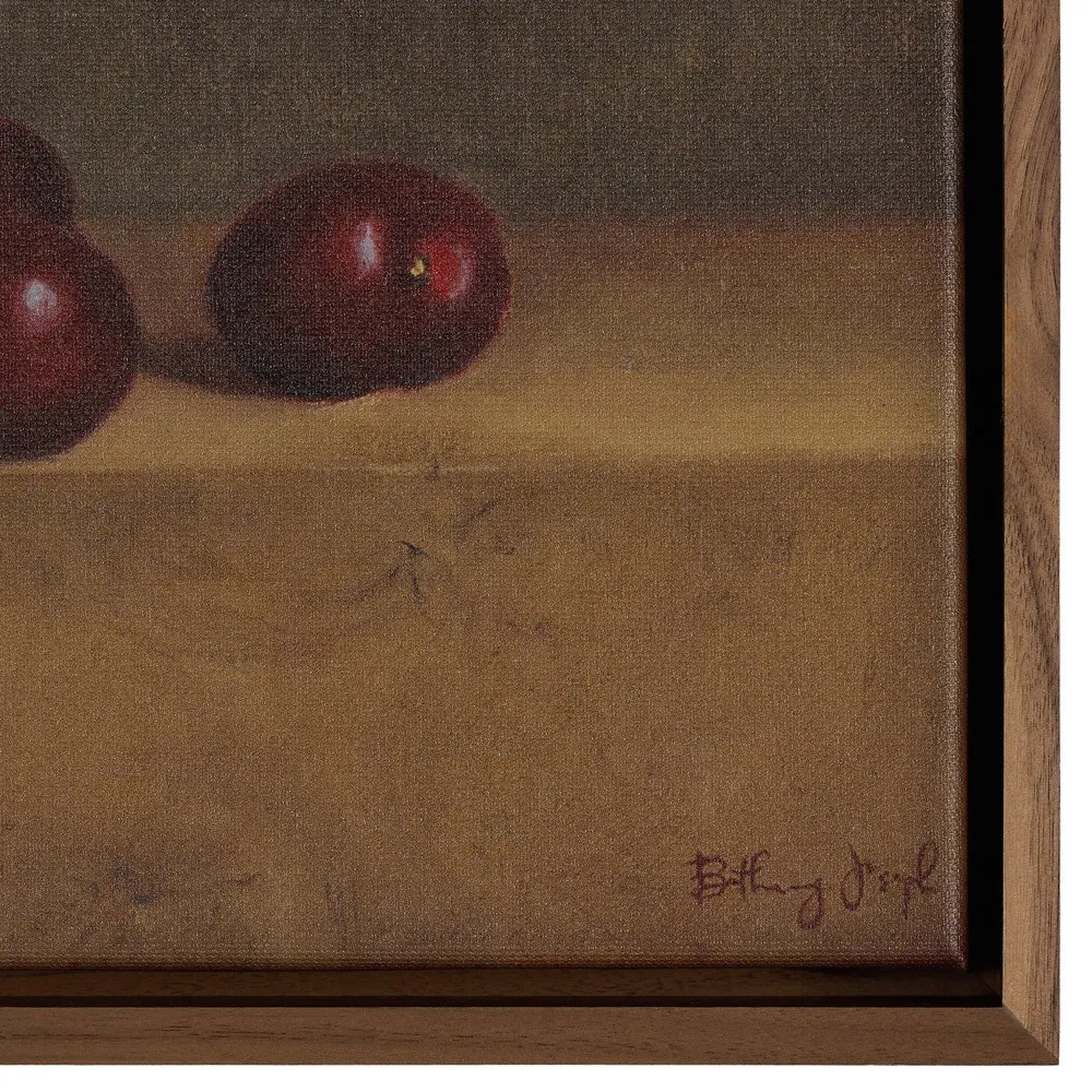 Red Cherries On Red Oak Painting - Brown, Walnut