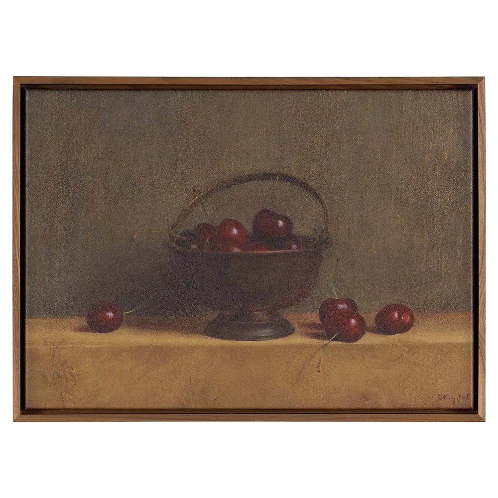 Red Cherries On Red Oak Painting - Brown, Walnut
