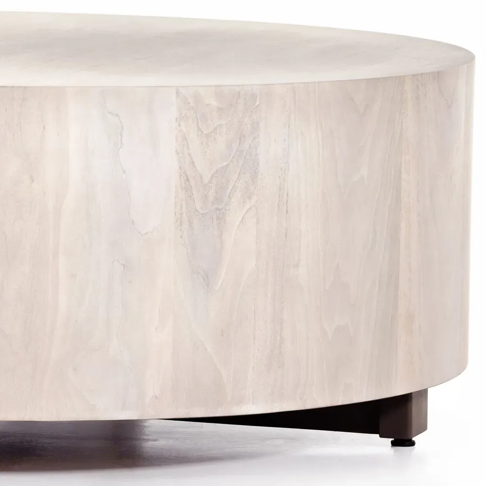Redding Round Drum Coffee Table - Beige, Pine Wood