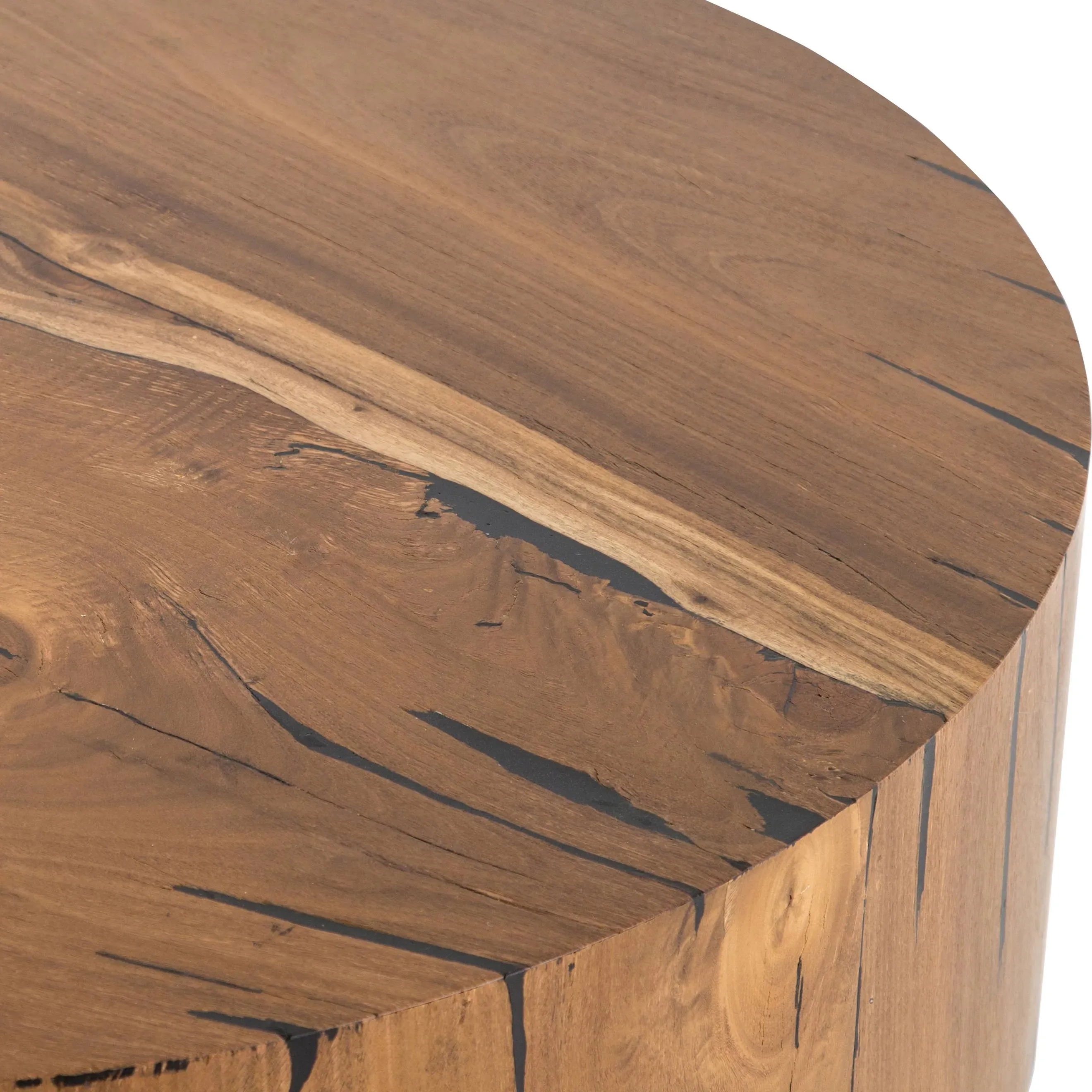 Redding Round Drum Coffee Table - Dark Brown, Pine Wood