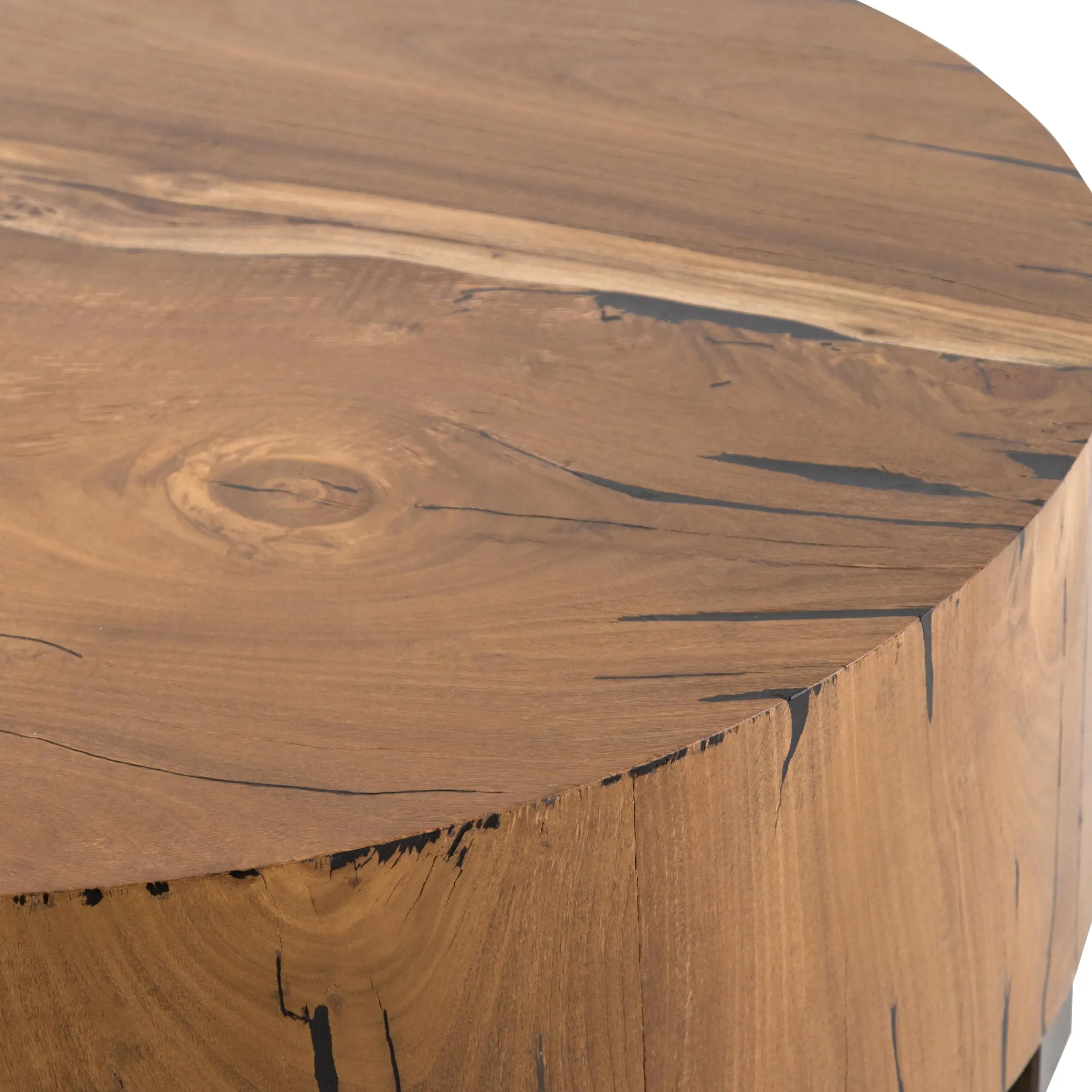 Redding Round Drum Coffee Table - Dark Brown, Pine Wood