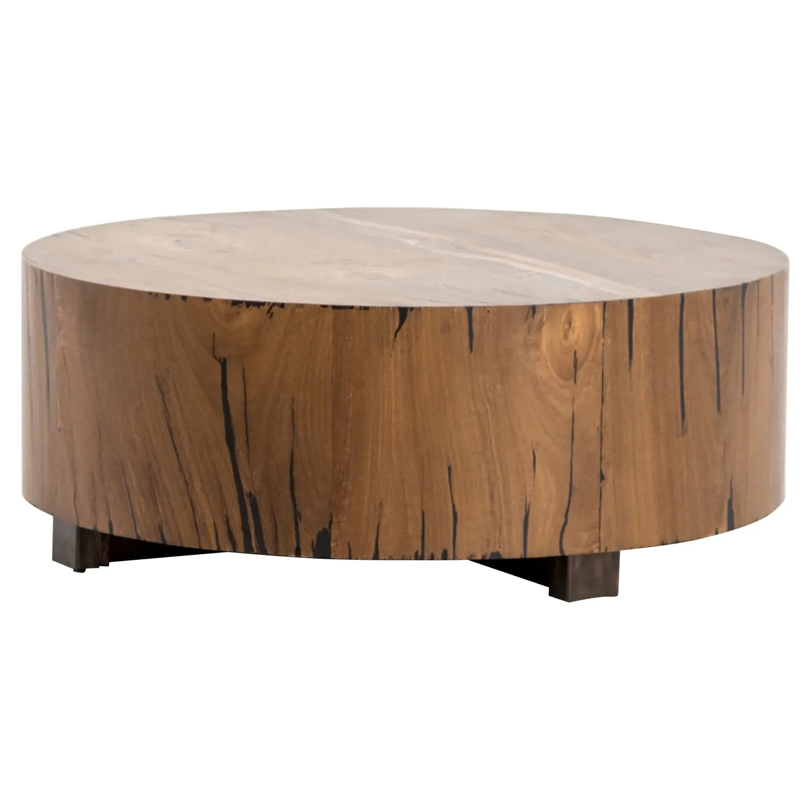 Redding Round Drum Coffee Table - Dark Brown, Pine Wood