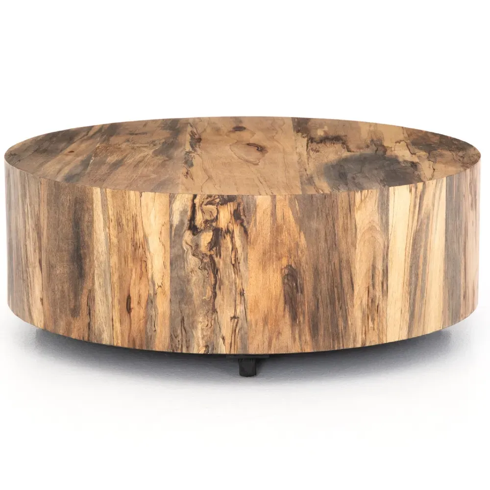 Redding Round Drum Coffee Table - Light Brown, Pine Wood