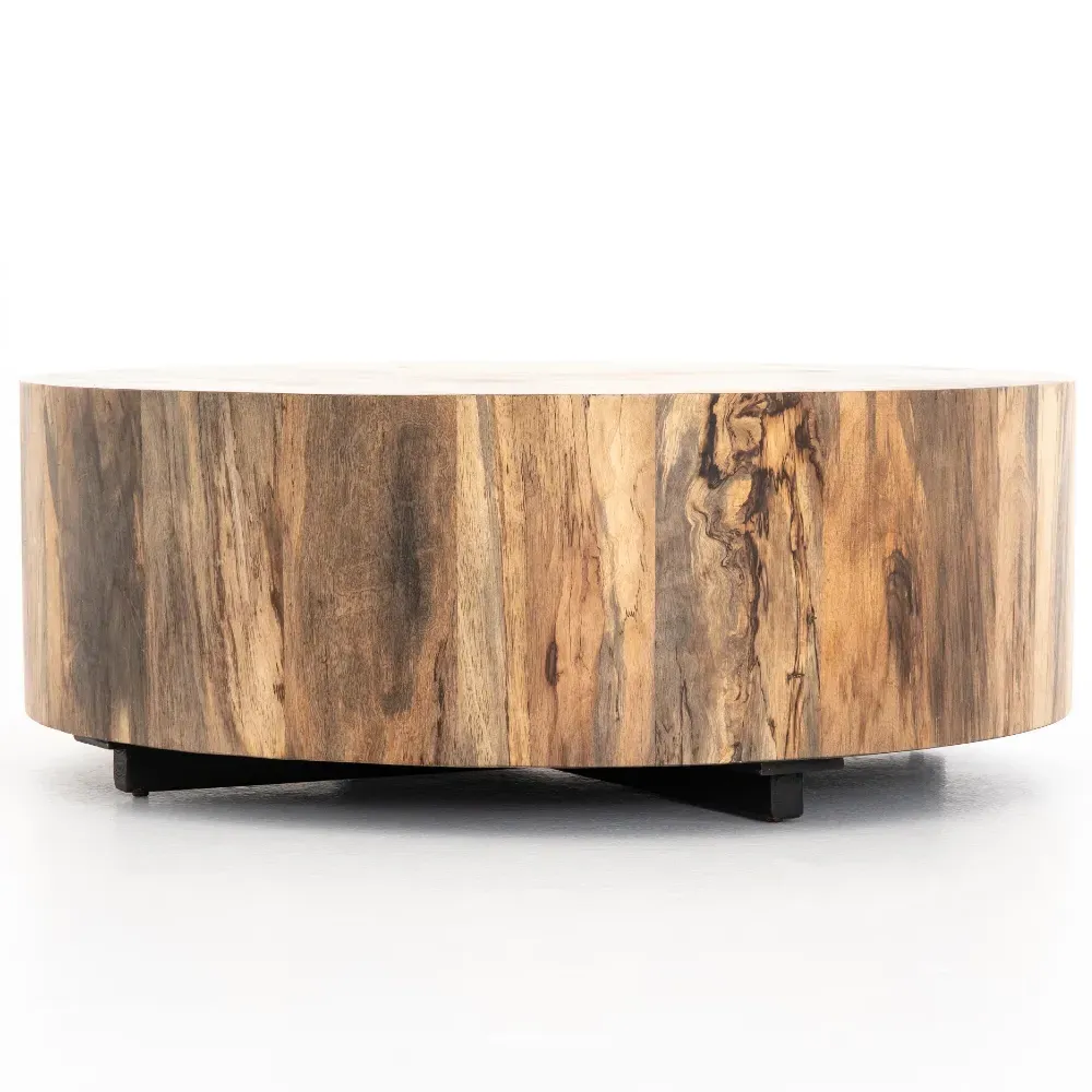 Redding Round Drum Coffee Table - Light Brown, Pine Wood
