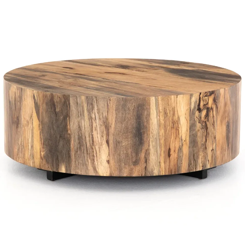 Redding Round Drum Coffee Table - Light Brown, Pine Wood