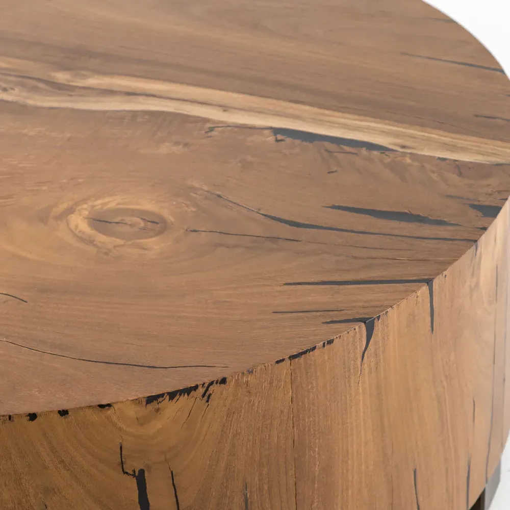 Redding Round Drum End Table - Brown, Pine Wood