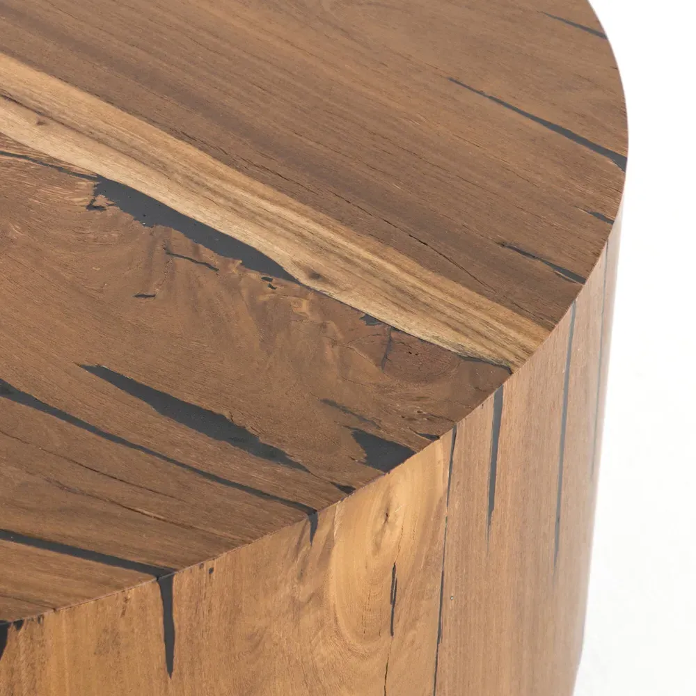 Redding Round Drum End Table - Brown, Pine Wood