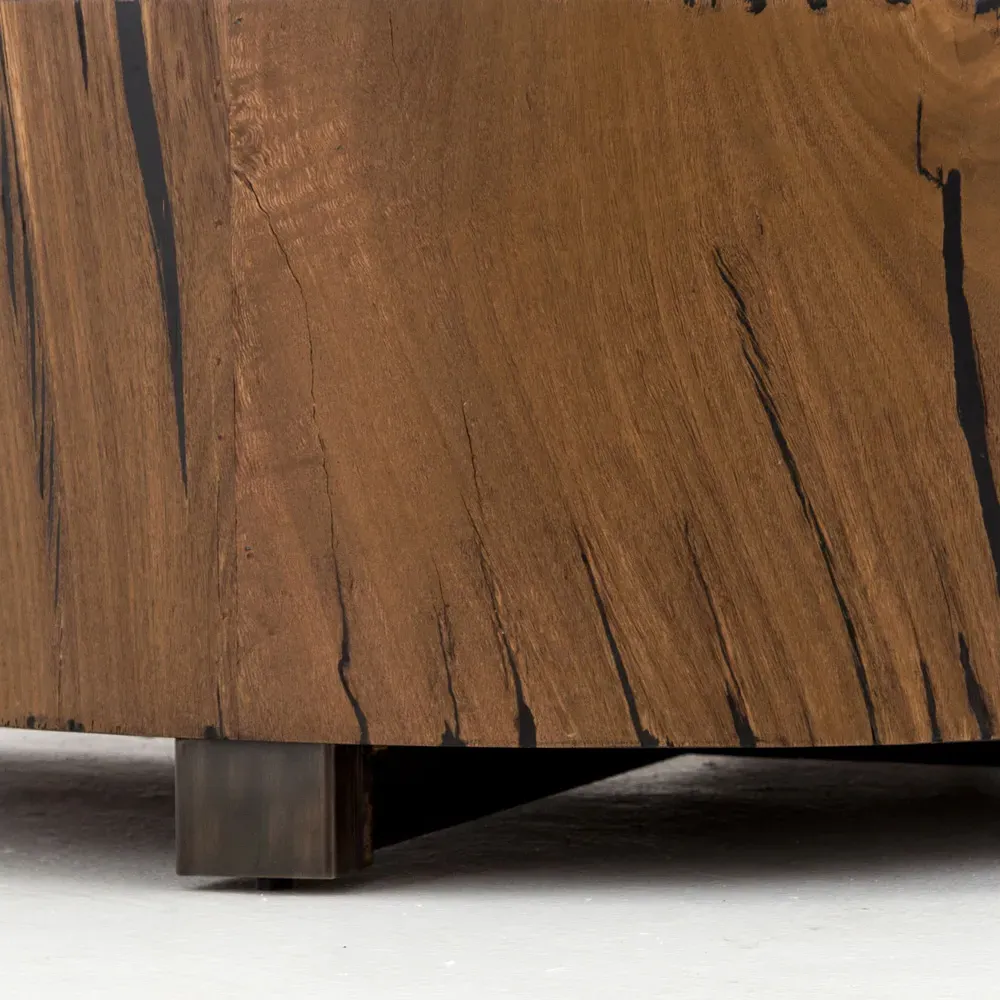 Redding Round Drum End Table - Brown, Pine Wood