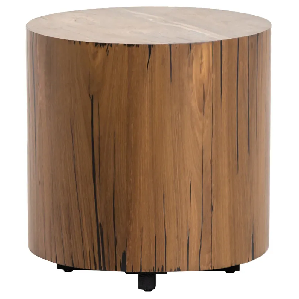 Redding Round Drum End Table - Brown, Pine Wood image