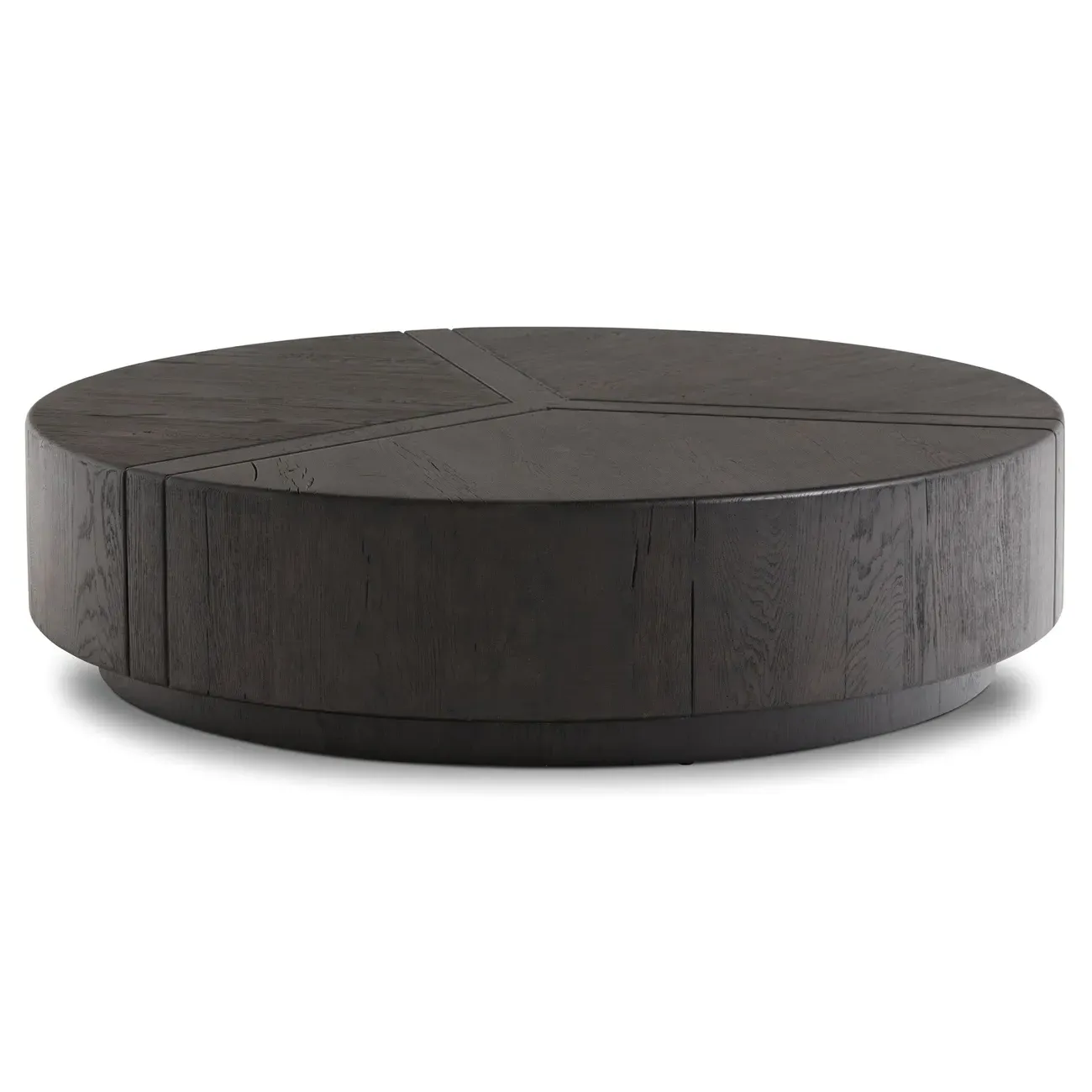 Reese Round Drum Coffee Table - Dark Brown, Reclaimed Oak