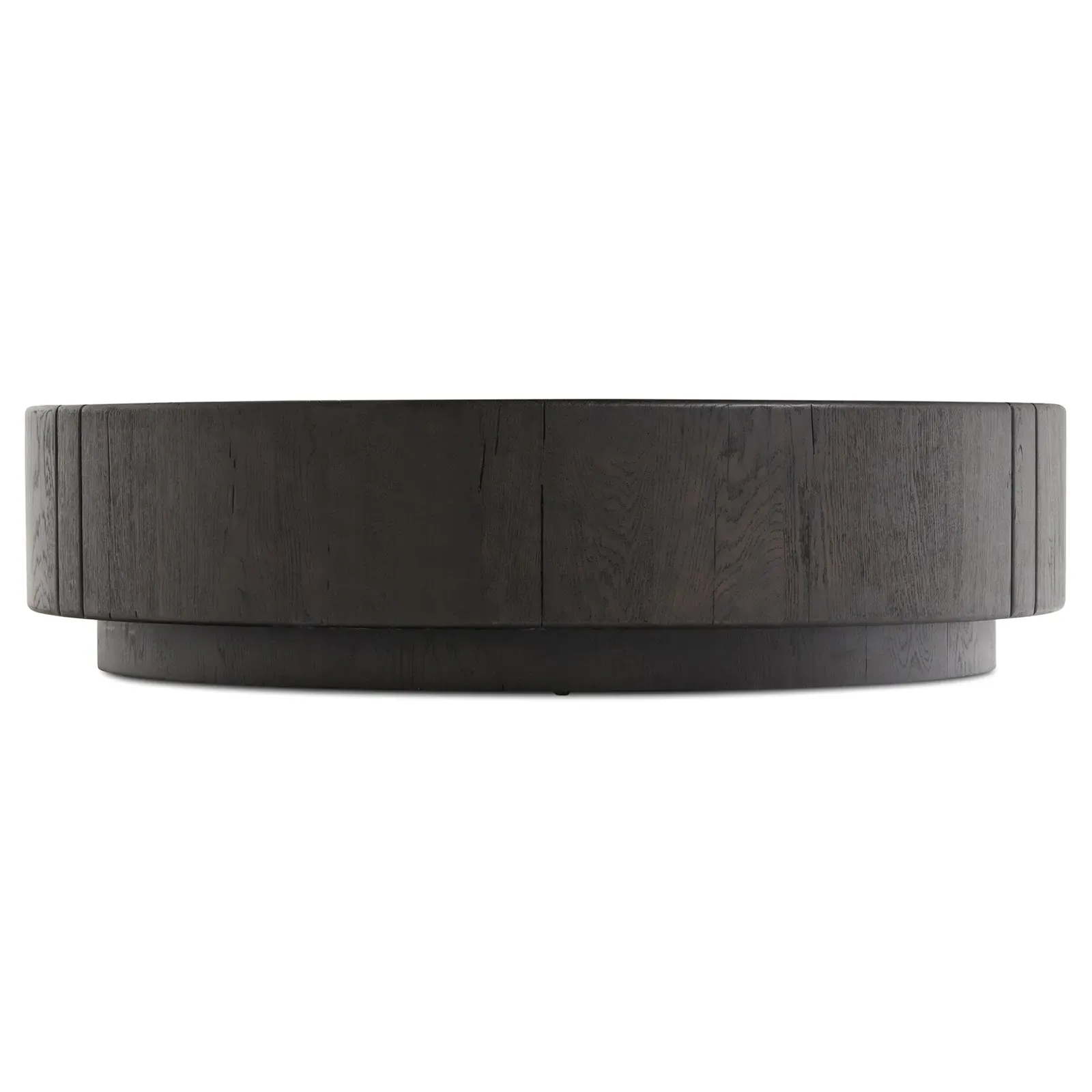 Reese Round Drum Coffee Table - Dark Brown, Reclaimed Oak