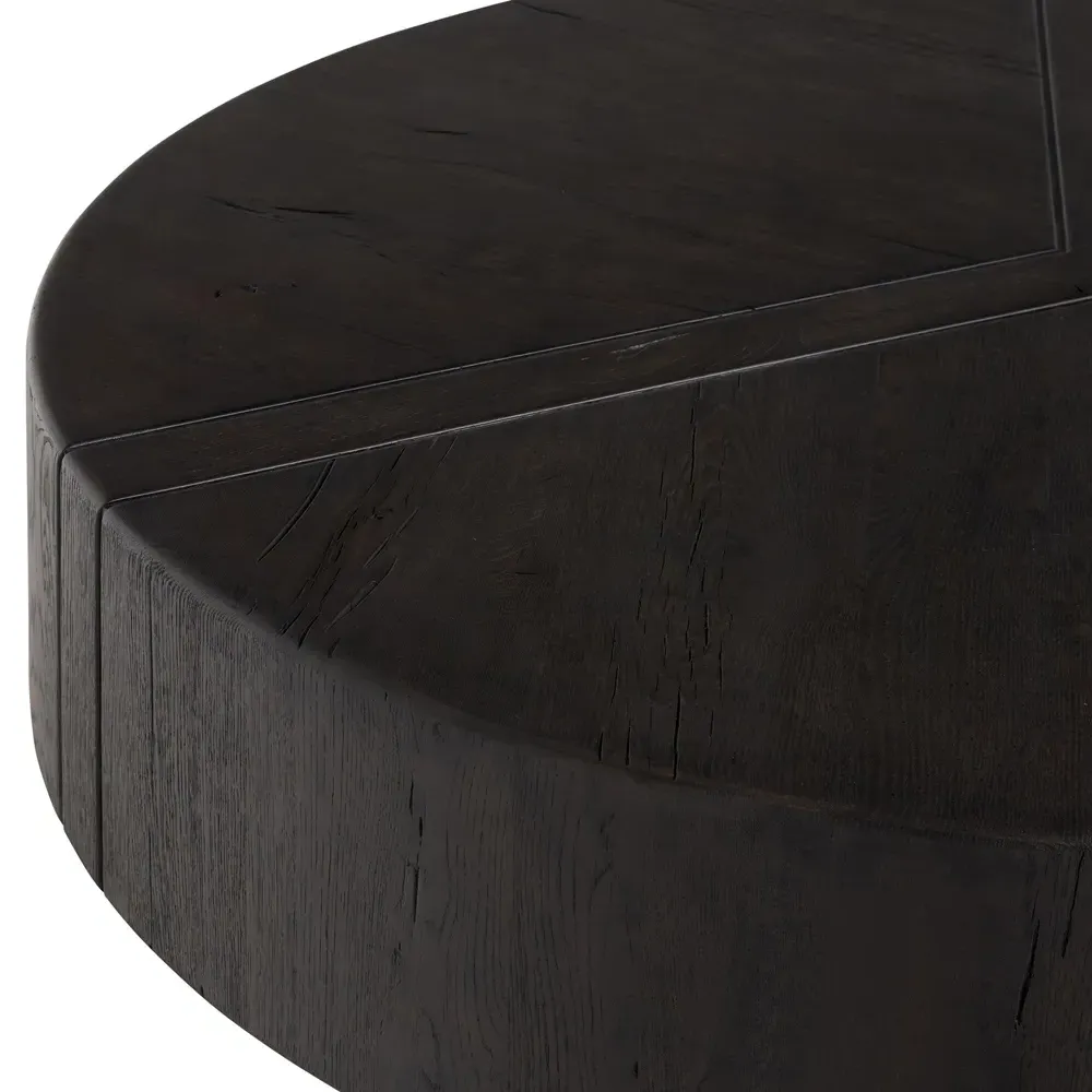 Reese Round Drum Coffee Table - Dark Brown, Reclaimed Oak