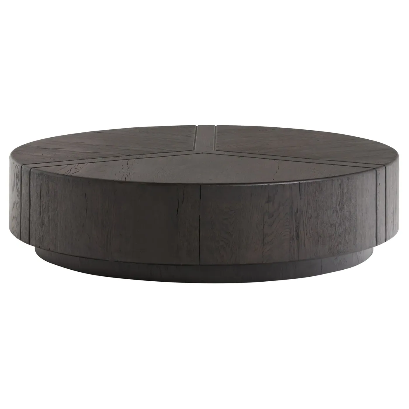 Reese Round Drum Coffee Table - Dark Brown, Reclaimed Oak