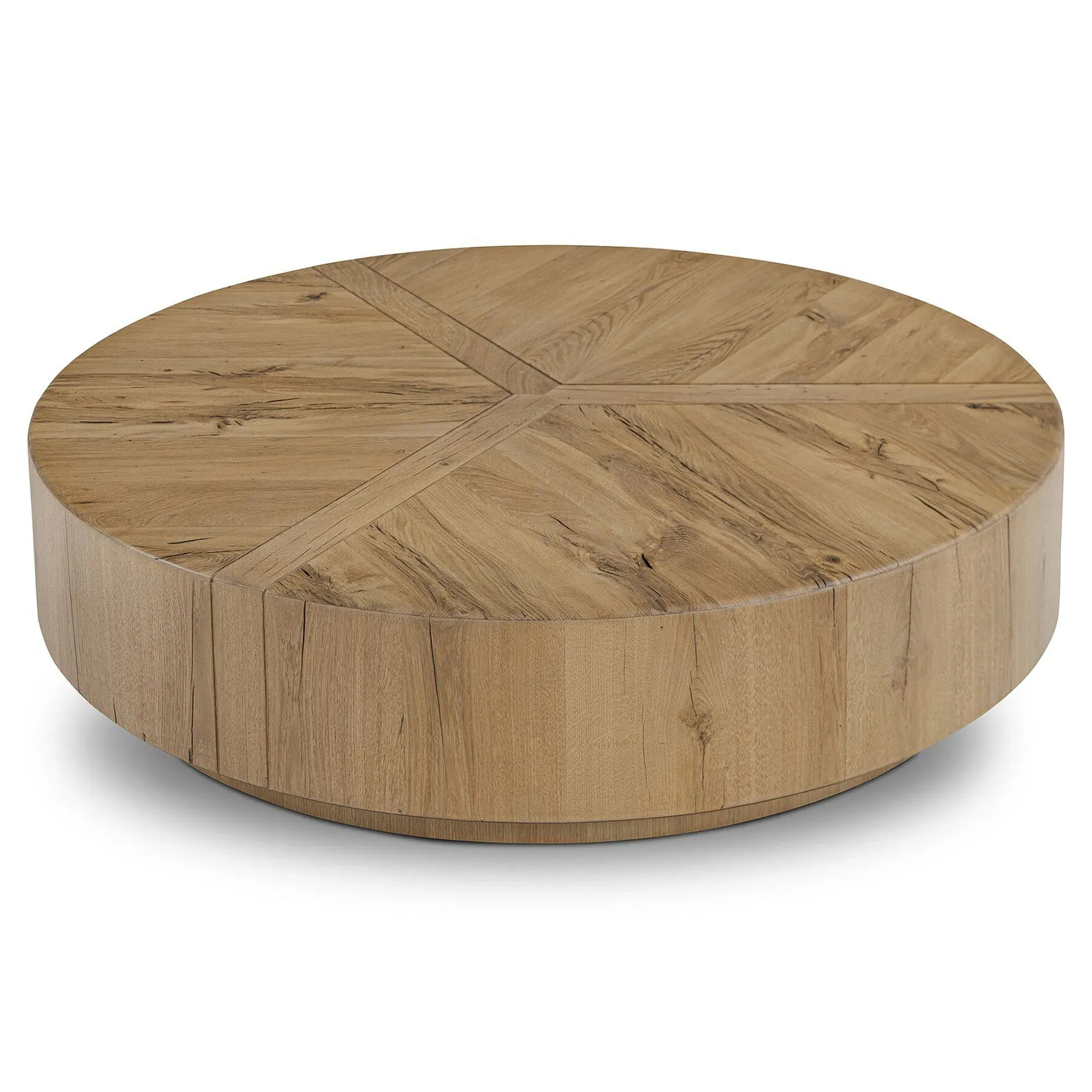 Reese Round Drum Coffee Table - Natural, Reclaimed Oak