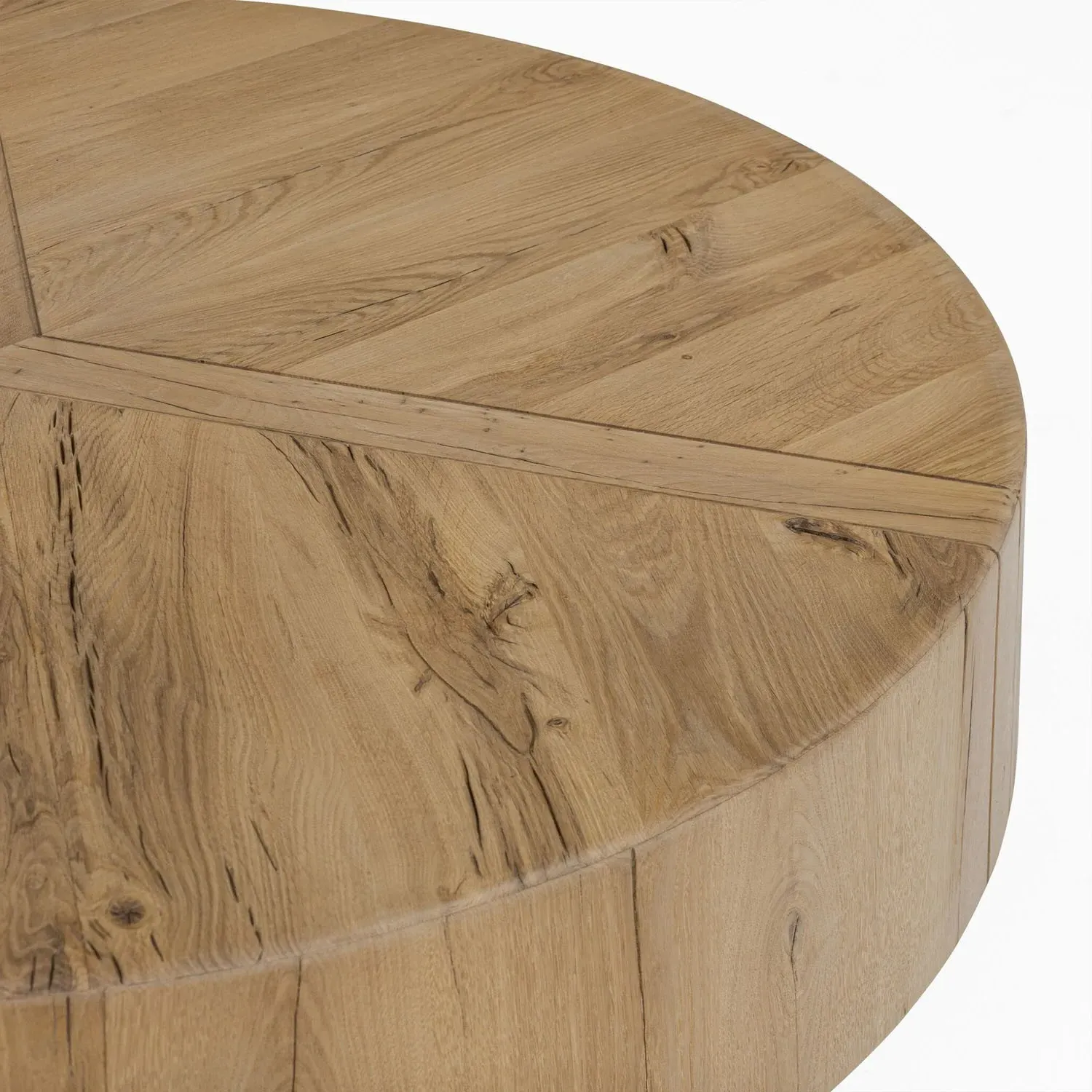 Reese Round Drum Coffee Table - Natural, Reclaimed Oak